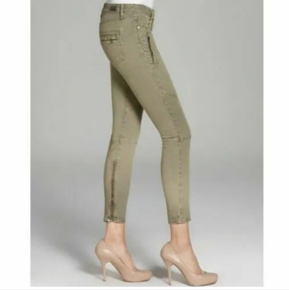 PAIGE Denim Marley Skinny Moto Jeans Fatigue Green Size 27 - Picture 3 of 13
